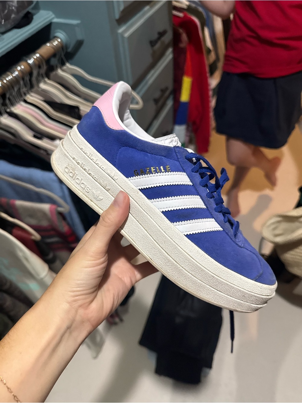 adidas Gazelle Platform Women's Royal Blue Suede Sneakers with Pink Heel